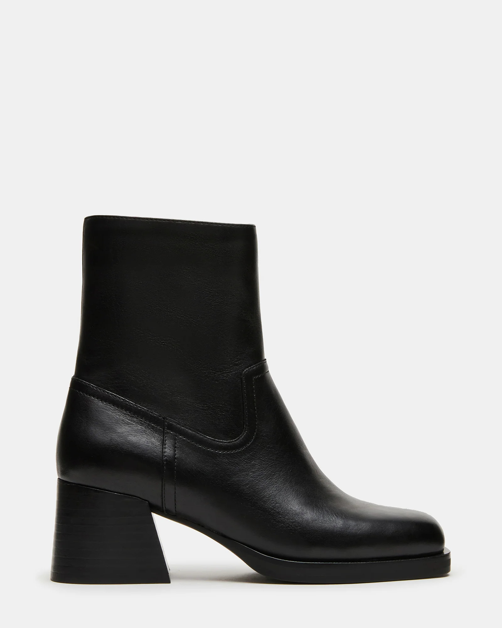 LATCHES Black Leather Square-Toe Block Heel Women's Ankle Boot | Steve Madden (US)