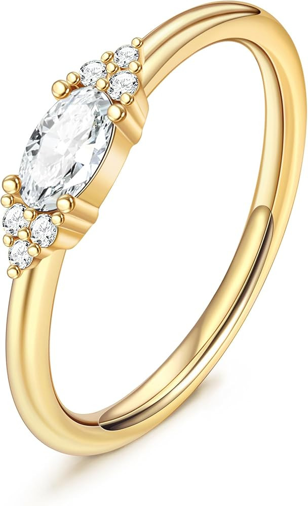 FUNEIA Gold Birthstone Rings for Women Non Tarnish Trendy Stackable Gold Rings that Don't Tarnish... | Amazon (US)