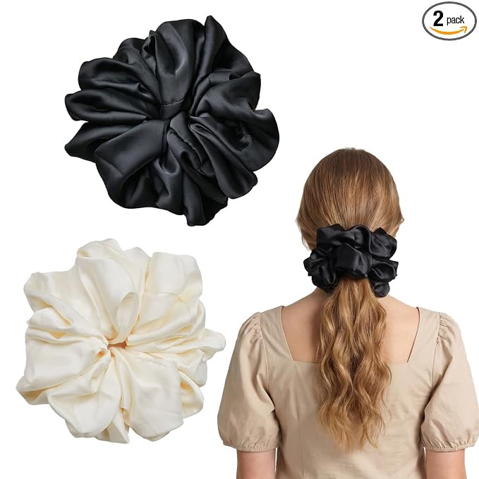 Oversized Satin Scrunchies for Women - 2 Pack Extra Large Hair Ties Accessories, Big Silk-Like Po... | Amazon (US)