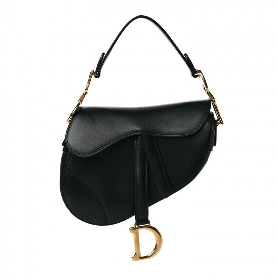 CHRISTIAN DIOR Calfskin Mini Saddle Bag Black | FASHIONPHILE (US)