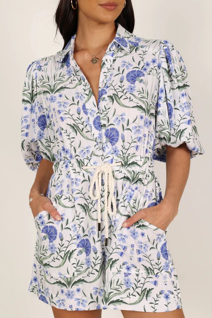 Annie Linen Romper - Blue Floral | Petal & Pup (US)