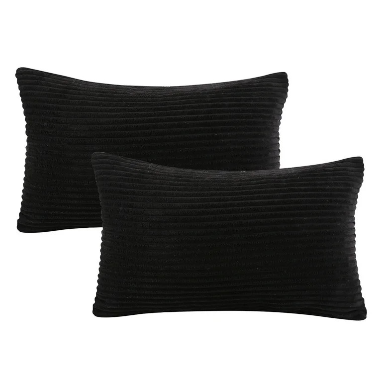 Soft Corduroy Striped Velvet Rectangle Decorative Throw Pillow Cusion For Couch, 12" x 20", Black... | Walmart (US)
