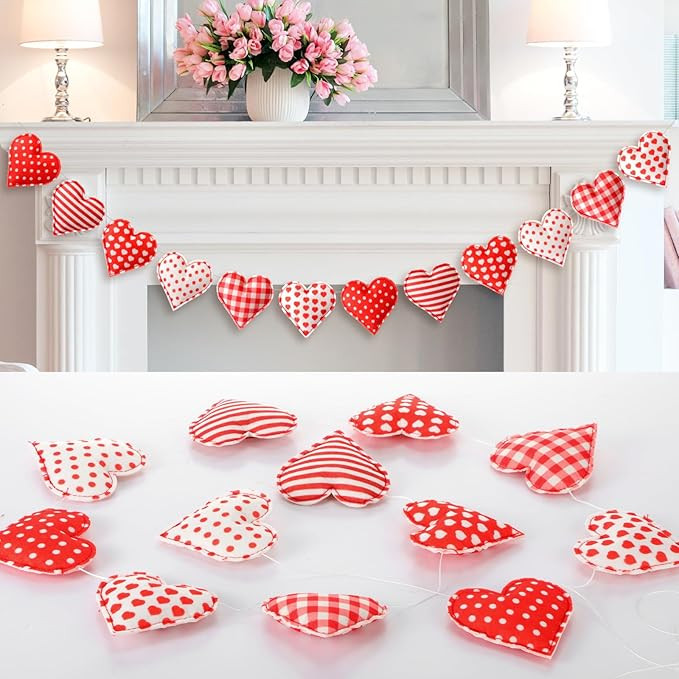 Frienda Large Valentine Polka Dots Heart Felt Banner Red White with 3D Heart Garland Valentines D... | Amazon (US)