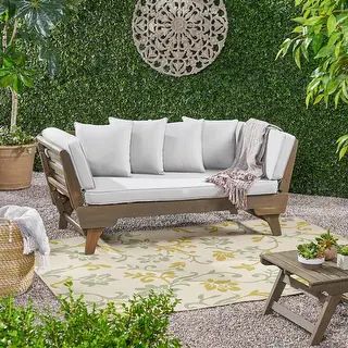 Ottavio Outdoor Wood Daybed with Cushions by Christopher Knight Home - Grey Finish + Light Grey C... | Bed Bath & Beyond