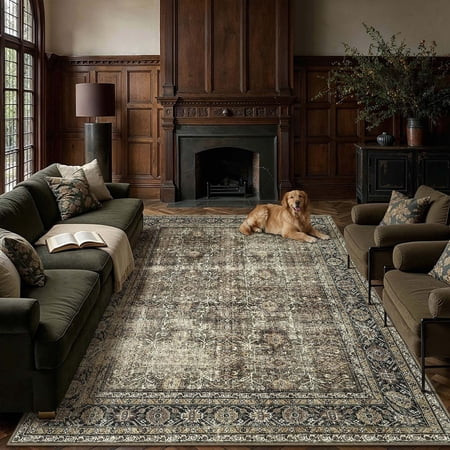 BERTHMEER 9'x12' Large Area Rugs for Living Room Bedroom Vintage Traditional Rugs Machine Washable Non-slip, Brown | Walmart (US)