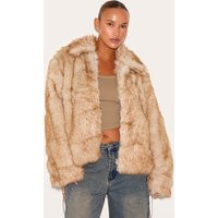 Plus Beige Tipped Faux Fur Collar Detail Jacket | PrettyLittleThing US