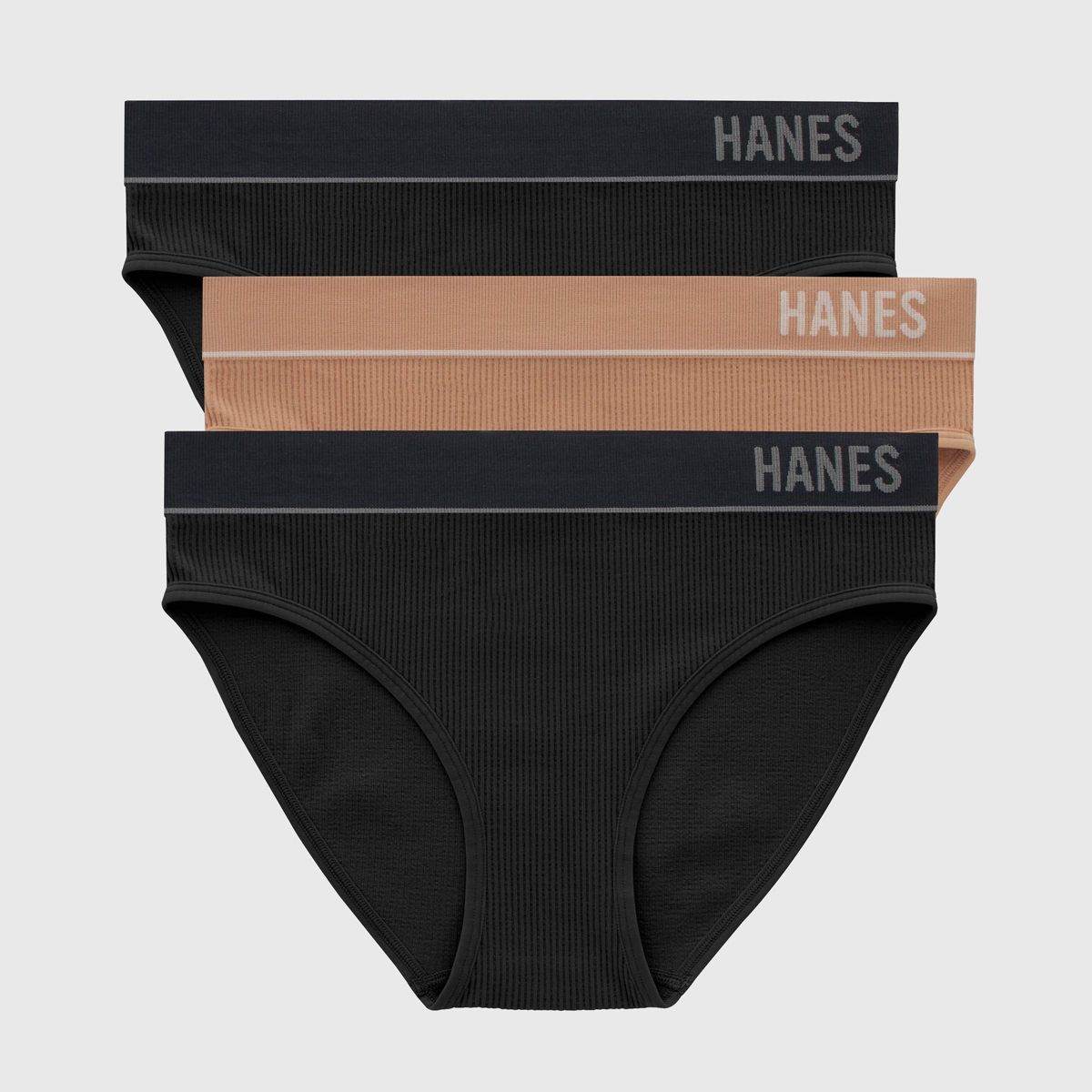 Hanes Originals Women's 3pk Ribbed Bikini Underwear - Black/Beige | Target