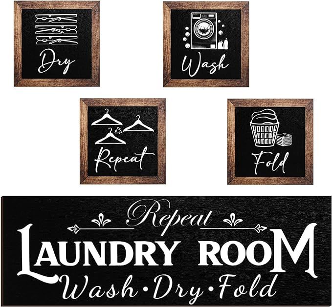 Set of 5 Laundry Room Decor Farmhouse Laundry Room Wooden Sign Wash Fold Dry Repeat Signs Rustic ... | Amazon (US)