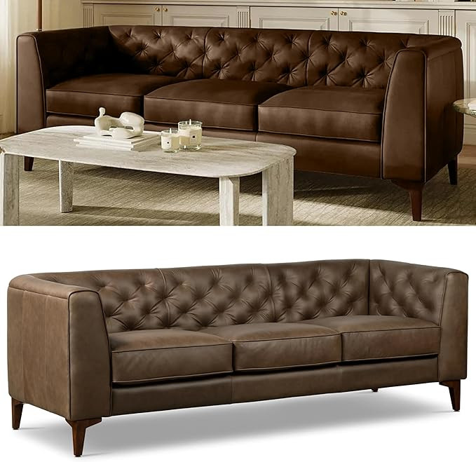 Poly & BARK Essex 89” Full-Grain Italian Leather Sofa – Tufted Back, Feather-Down Comfort, So... | Amazon (US)