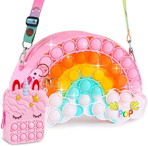 Aucma 2 Pack Pop Purse for Girls Toys Wallet Rainbow Cloud Pink Unicorn Crossbody Handbag Bag Kid... | Amazon (US)