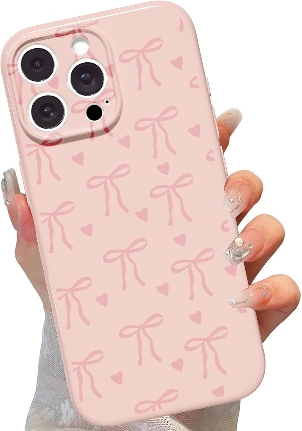 Cute Bow Phone Case for iPhone 15 Pro Max 6.7", Aesthetic Pink Heart Ribbon Bowknot Pattern Print... | Amazon (US)