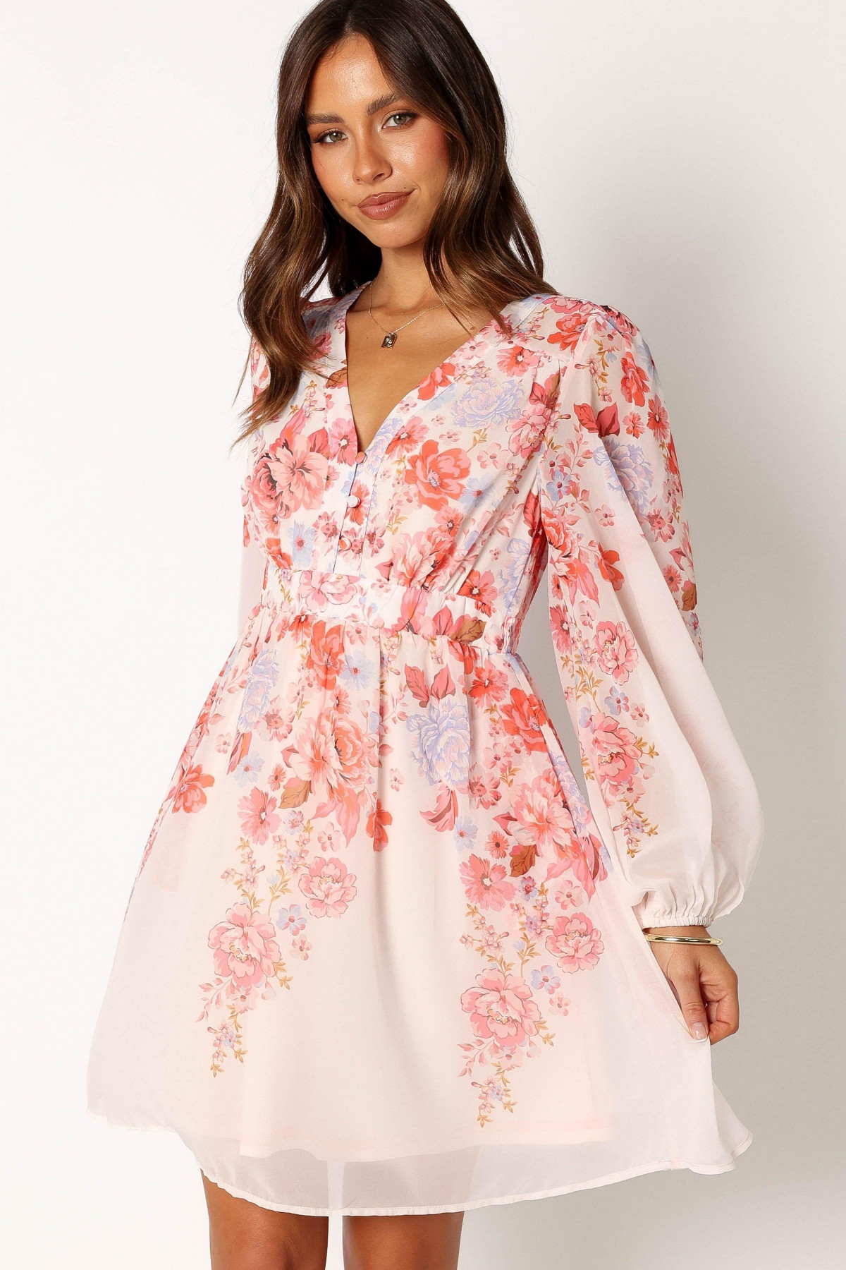 Hattie Long Sleeve Mini Women's Dress - Pink floral | Macy's