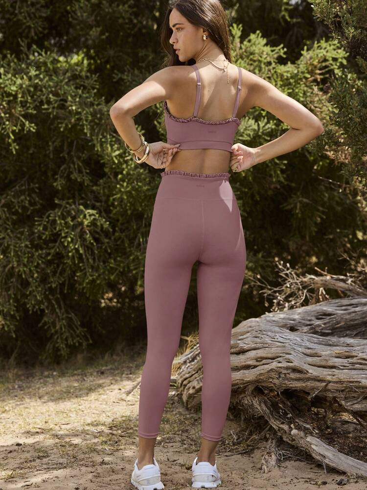 Aralina Leisurwear Ruffle Trim Sleeveless High Waisted Workout Crop And Legging Two Pieces Set | SHEIN