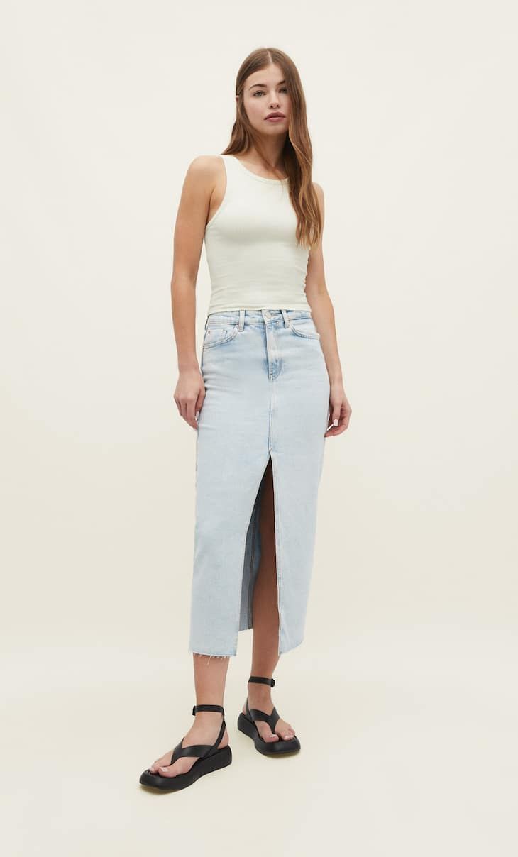 Long denim comfortable skirt | Stradivarius (UK)