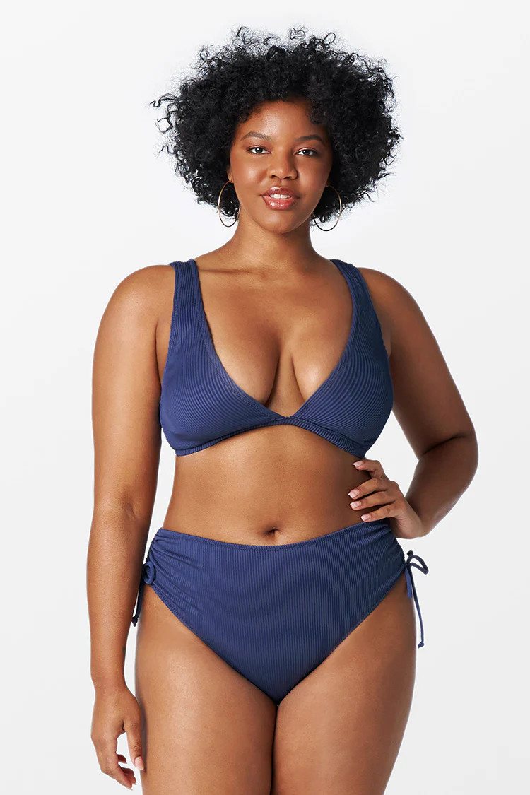 Ribbed Drawstring Plus Size Bikini | Cupshe