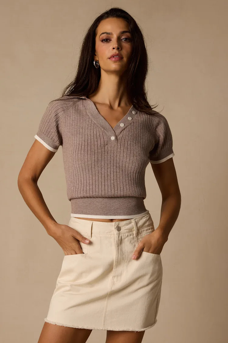 Dacus Taupe Ribbed Knit Sweater Top | Lulus