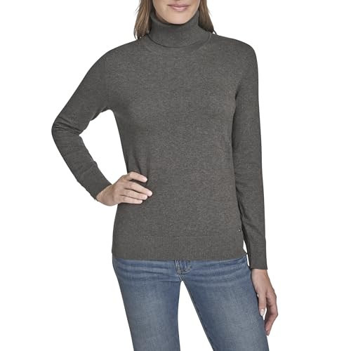Tommy Hilfiger Women's Sportswear Solid Cotton Turtleneck Sweater, Fog Heather Grey, Medium | Amazon (US)