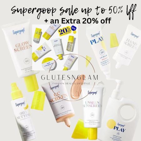 Supergoop a sunscreen is on sale up to 50% off + an extra 20% off at checkout. Supergoop, sunscreen, summer must have. Vacation must haves  

#LTKSaleAlert #LTKFindsUnder50 #LTKBeauty
