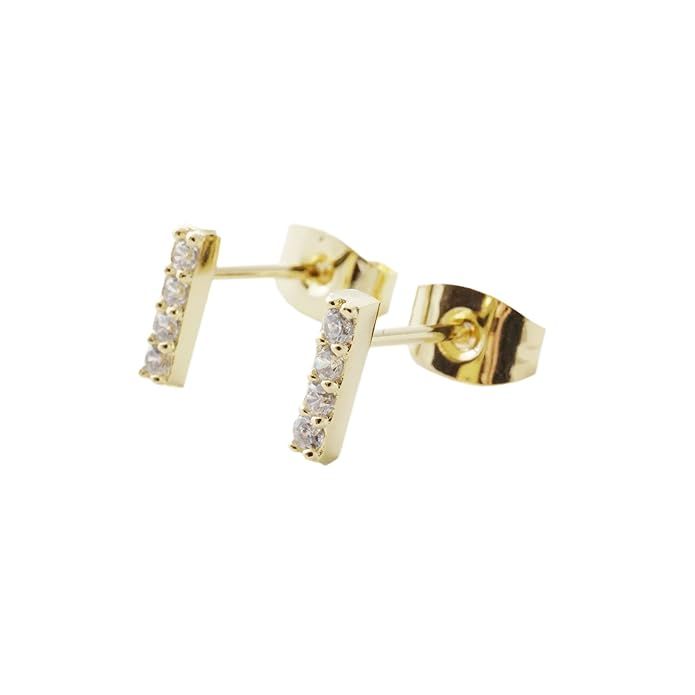 HONEYCAT Crystal Drop Bar Stud Earrings in Gold, Rose Gold, or Silver | Minimalist, Delicate Jewe... | Amazon (US)