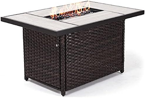 Grand patio Outdoor 43 Inch Propane Gas Fire Pit Table, Rectangle Fire Table with Resin Wicker Ba... | Amazon (US)