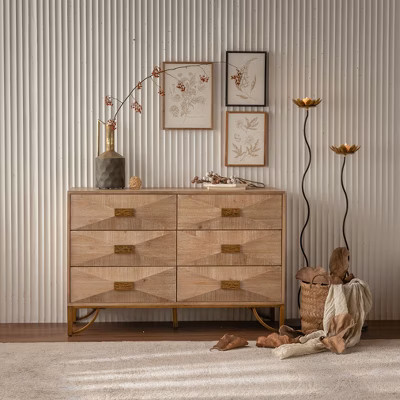 Okak Solid Wood 6 Drawers Dresser for Bedroom, Modern Chest of Dresser with Large Storage Space, for Living Room, Entry, Hallway, Natural | Target