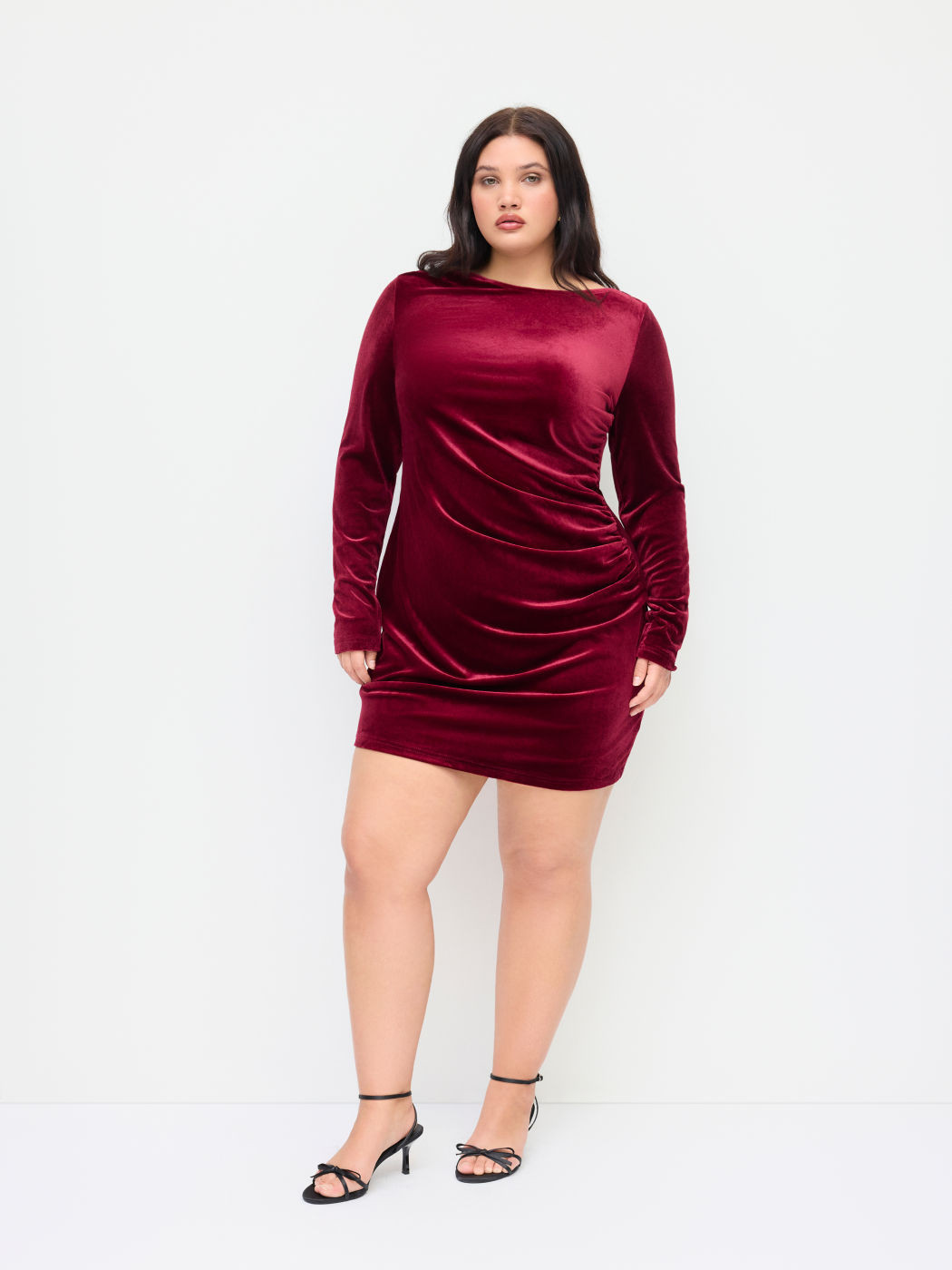 Velvet Velvet Boat Neck Ruched Mini Dress Curve & Plus For Date | Cider