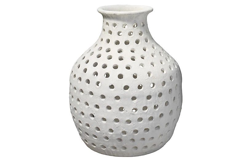 17" Porous Small Vase, White | One Kings Lane