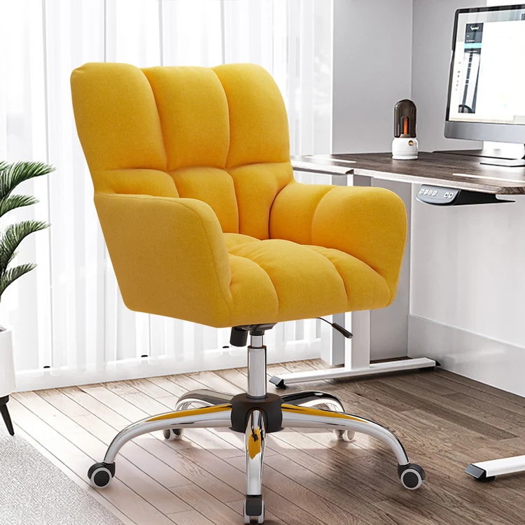 Modern Office Chair Upholstered Cotton & Linen Swivel Task Chair Height Adjustable | Homary