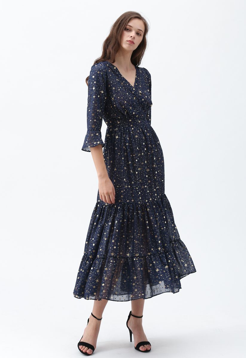 Glory of Love Star Printed Maxi Dress in Navy | Chicwish