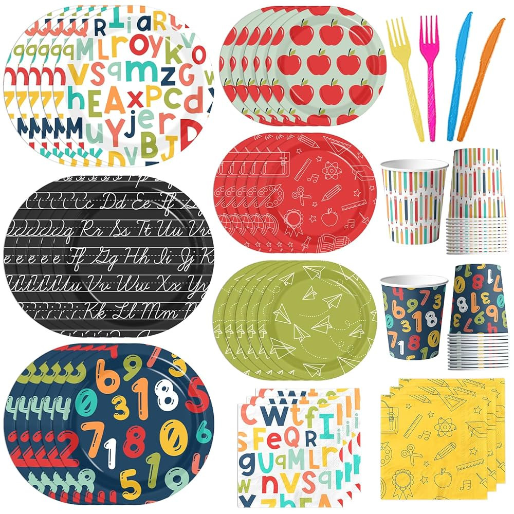 122Pcs Back to School Tableware Decoration School Theme Ruler Apple Alphabet Disposable Plates,Na... | Amazon (CA)