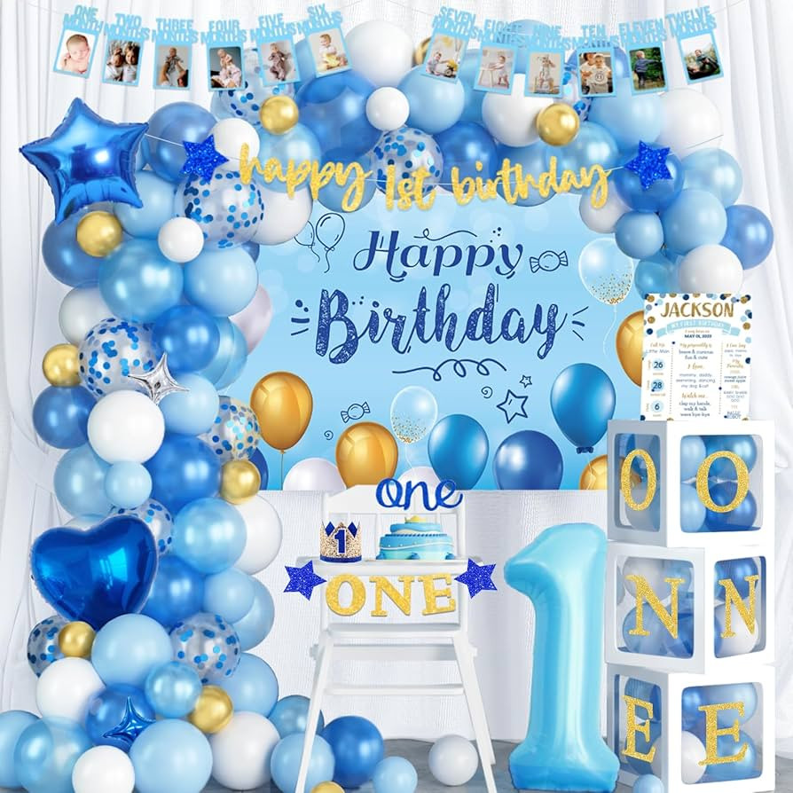 118 PCs First Birthday Decorations for Boy, Party Inspo Baby Boy 1st Birthday Decorations One Yea... | Amazon (US)