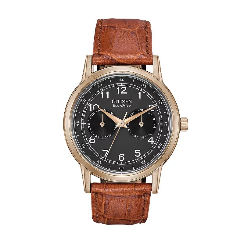 Citizen Eco-Drive Men's Leather Watch - AO9003-08E, Size: Large, Brown | Kohl's
