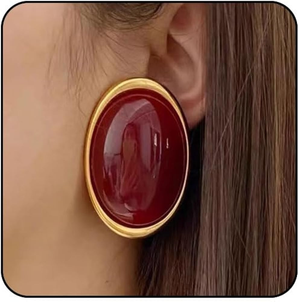 Chunky Statement Earrings for Women Black Blue Red Burgundy Resin Acrylic Earring Big Oval Round ... | Amazon (US)