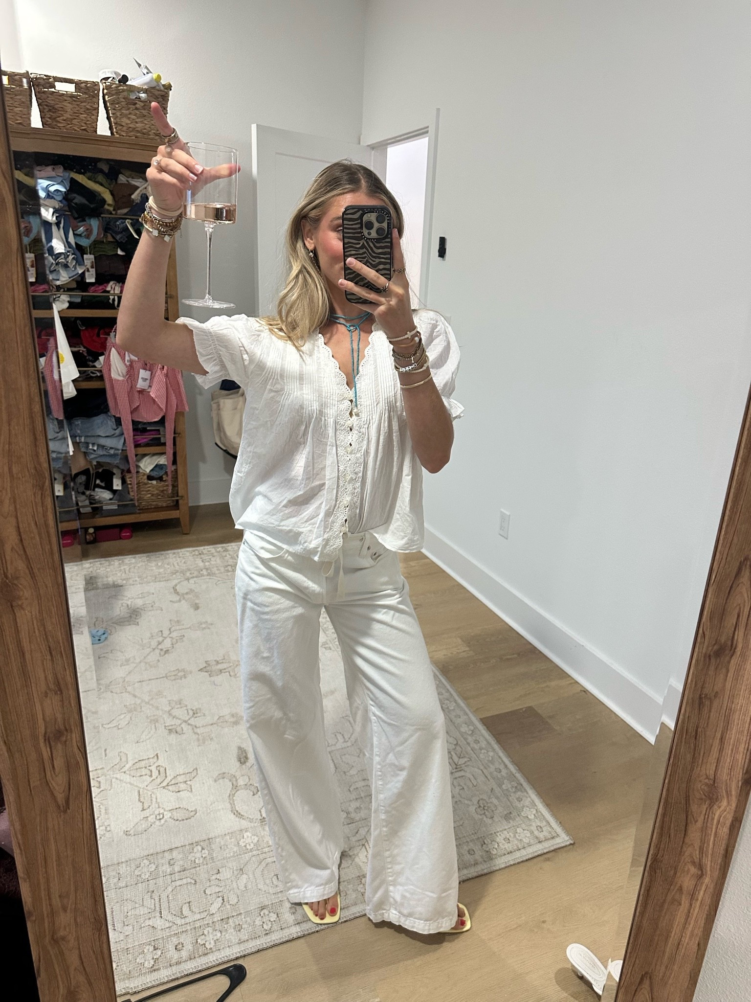 Friday night toast! My top is @abercrombie size xs I just got it. My white jeans we went monochrome tonight are 24 @Pistola Denim and my shoes are my favorite walmart kitten heels.

#LTKootd #LTKSeasonal #LTKdayinmylife
