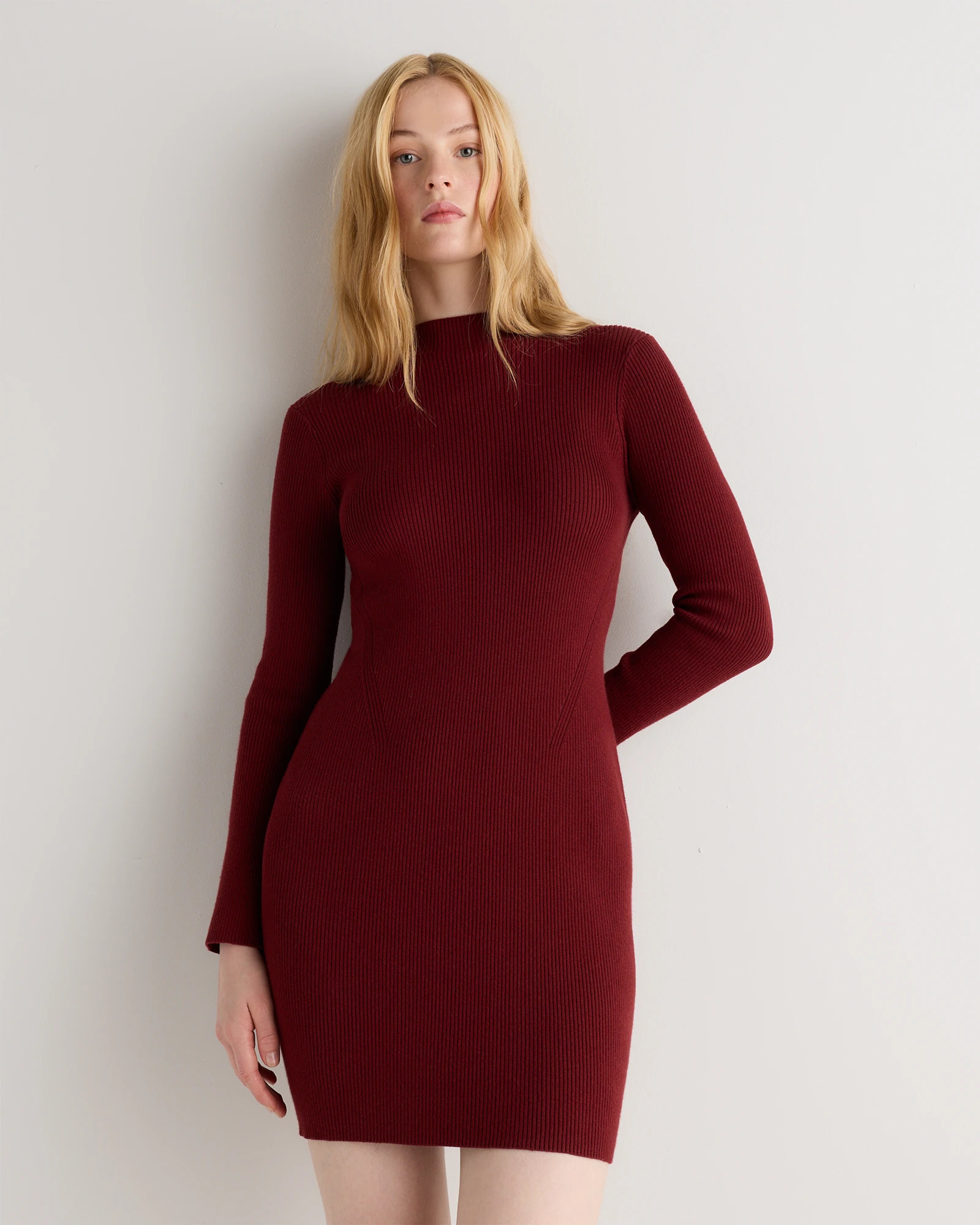 Quince | Women's Cotton Cashmere Mock Neck Mini Dress in Olive, Size Small | Quince