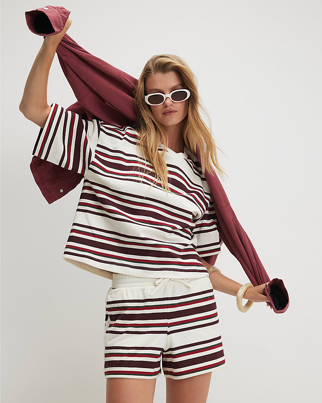 Cream Cotton Stripe Shorts | River Island UK & IE