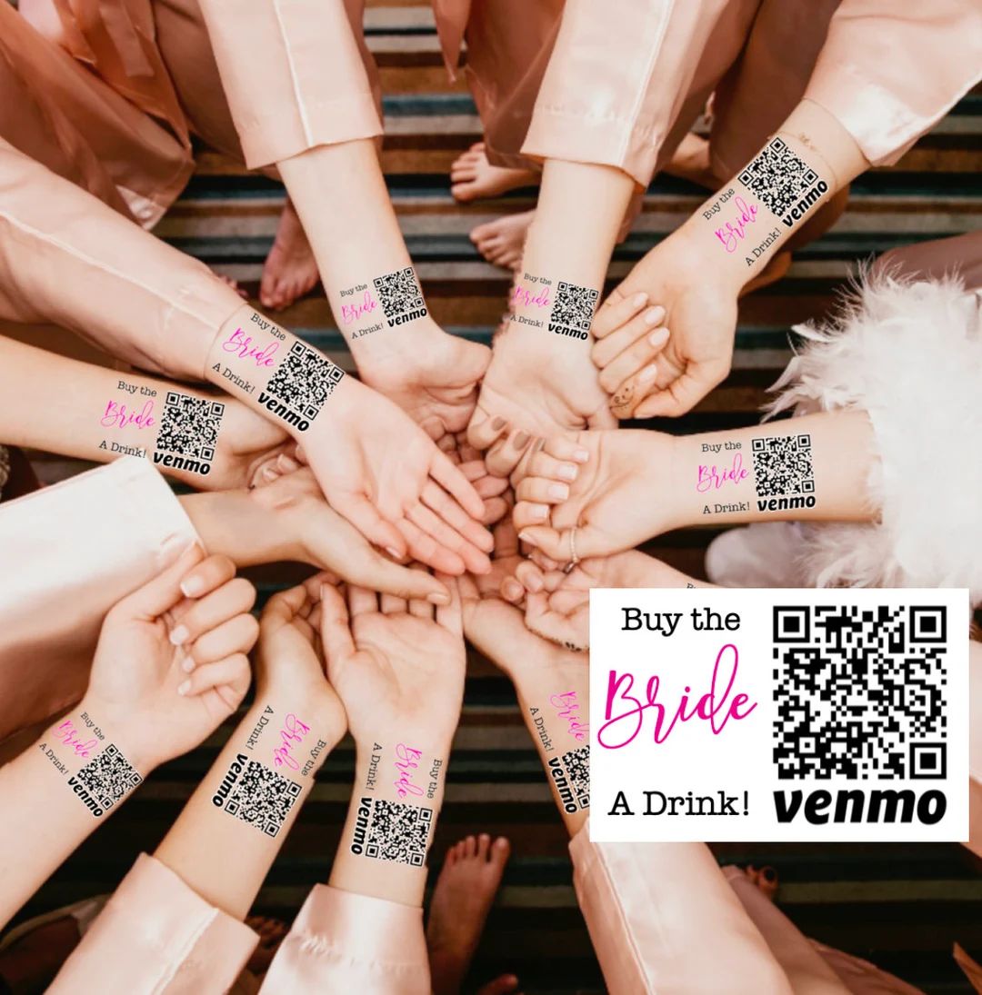 Venmo Cash App QR Code Temporary Tattoo, Bachelorette Bachelor Party Favor, Buy Bride a Drink QR ... | Etsy (US)