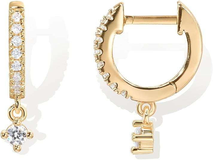 PAVOI 14K Gold Plated Huggie Hoop Earrings with Charms for Women - 925 Sterling Silver Posts Dain... | Amazon (US)