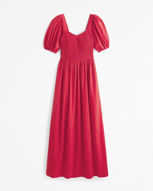 Puff Sleeve Smocked Maxi Dress | Red Summer Dress | Red Maxi Dress | Abercrombie & Fitch (US)