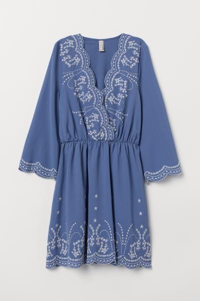 Kleid mit Stickereien - Blau -  | H&M DE | H&M (DE, AT, CH, NL, FI)