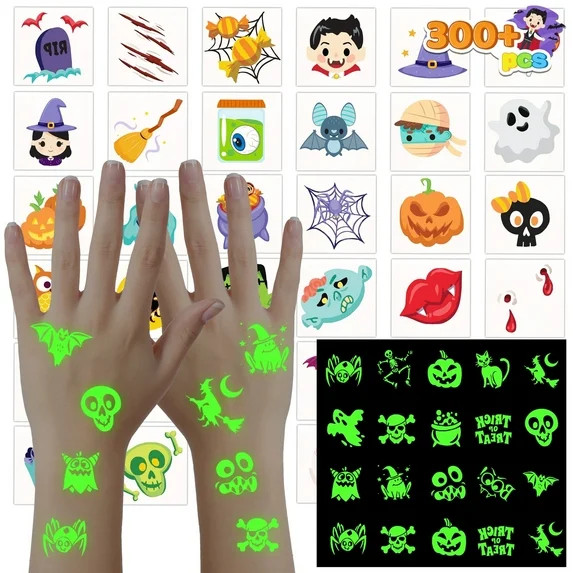 Joyfy 300+ Halloween Temporary Tattoos,Glow in The Dark Tattoos for Kids,Halloween Toys Bulk,Hall... | Walmart (US)