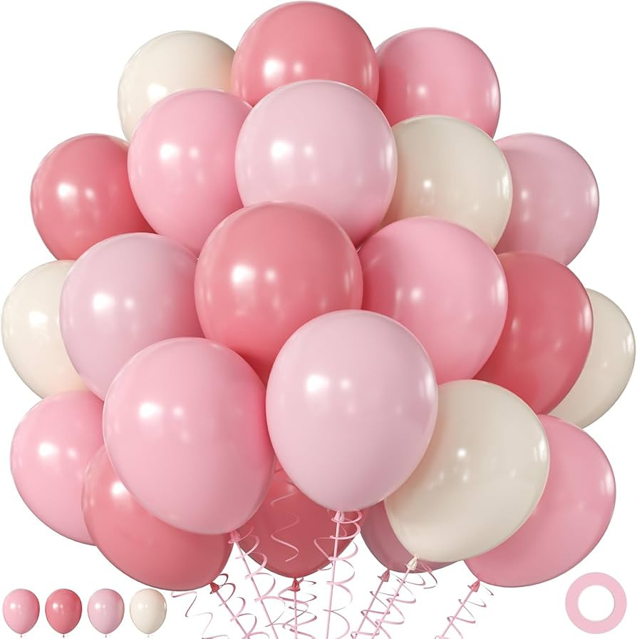 Pink and White Balloons, 60Pcs 12 Inch Dusty Pink Pastel Light Pink Sand White Balloons for Baby ... | Amazon (US)
