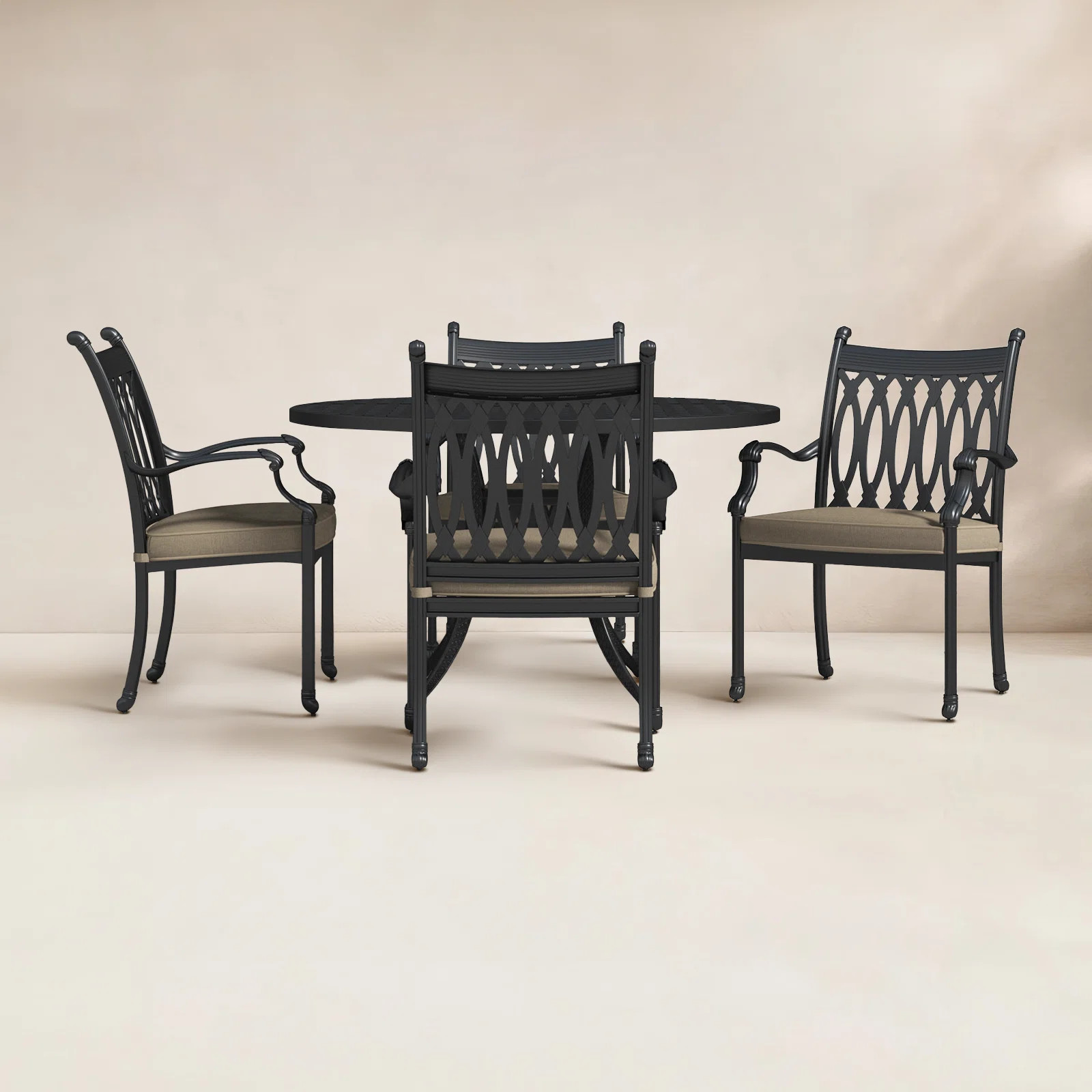 Brockport 48'' Round 4 - Person Outdoor Dining Set with Sunbrella Cushions | Birch Lane
