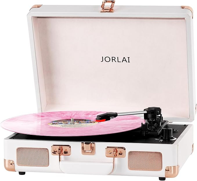3-Speed Vinyl Record Player Turntable Portable Suitcase with Bluetooth, Rechargeable Battery, Aux... | Amazon (US)
