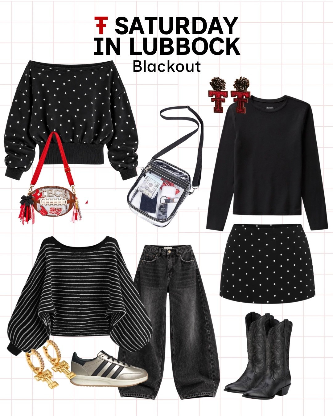 Texas Tech blackout game day outfit ideas 🖤 Cute + affordable all-black looks for a Saturday in Lubbock, with black jeans, a mini skirt, sweaters, cowboy boots, sneakers + Red Raiders accessories.

TexasTech #TexasTechGameDay #RedRaiders #BlackoutGame #GameDayOutfit #CollegeGameDay #Lubbock #FallGameDay #FootballOutfit #tailgating

#LTKmomlife #LTKActive #LTKSeasonal