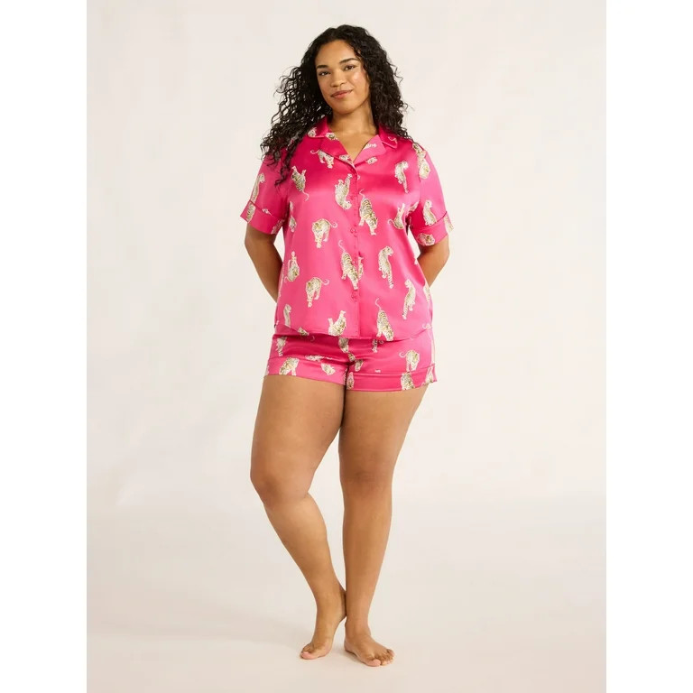 Joyspun Women’s Stretch Satin Shortie Pajama Set, 2-Piece, Sizes XS-3X - Walmart.com | Walmart (US)