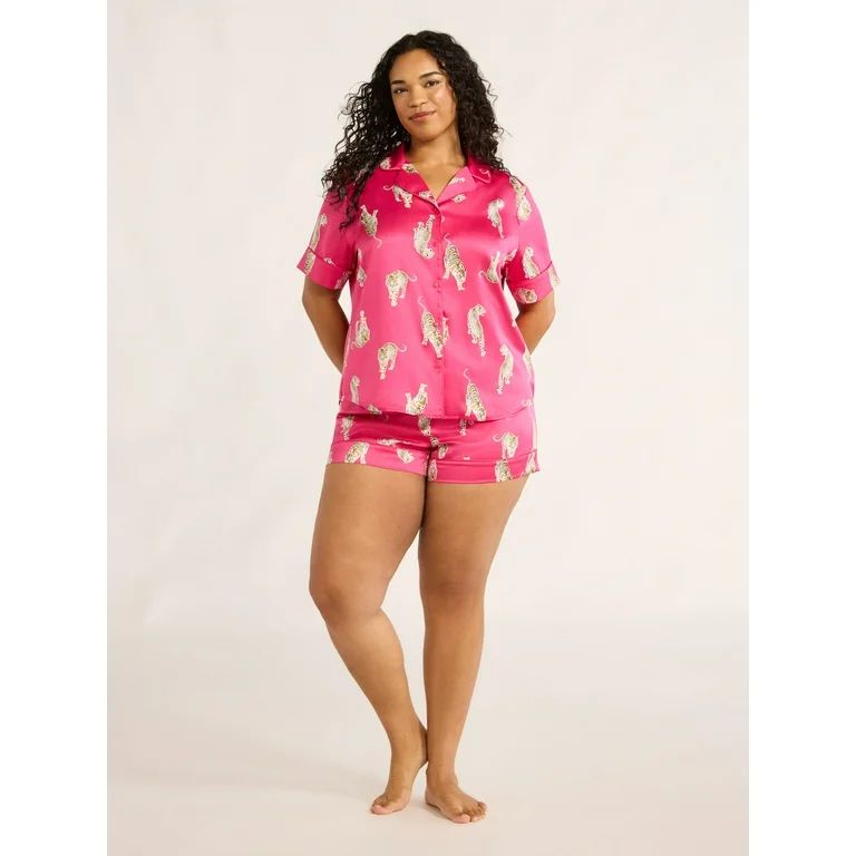 Joyspun Women’s Stretch Satin Shortie Pajama Set, 2-Piece, Sizes XS-3X | Walmart (US)