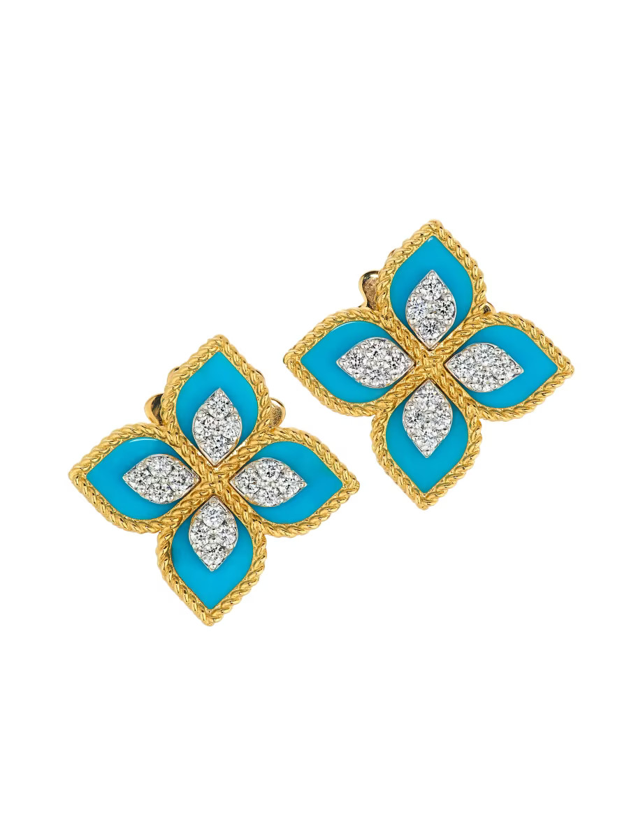 Venetian Princess 18K Yellow Gold, Turquoise & 0.35 TCW Diamond Flower Stud Earrings | Saks Fifth Avenue