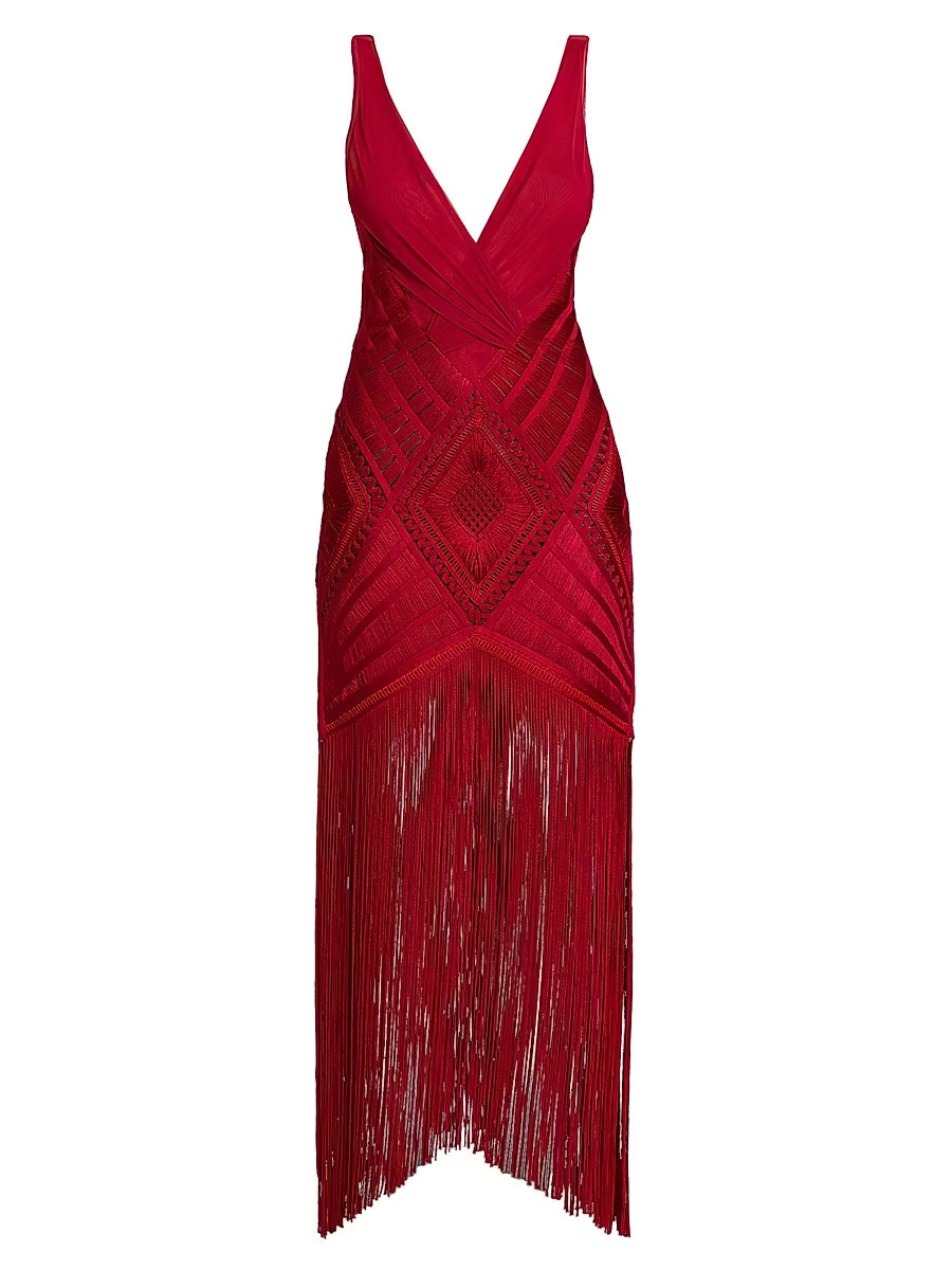 Women's Soutaché Midi-Dress - Red - Size 2 | Saks Fifth Avenue