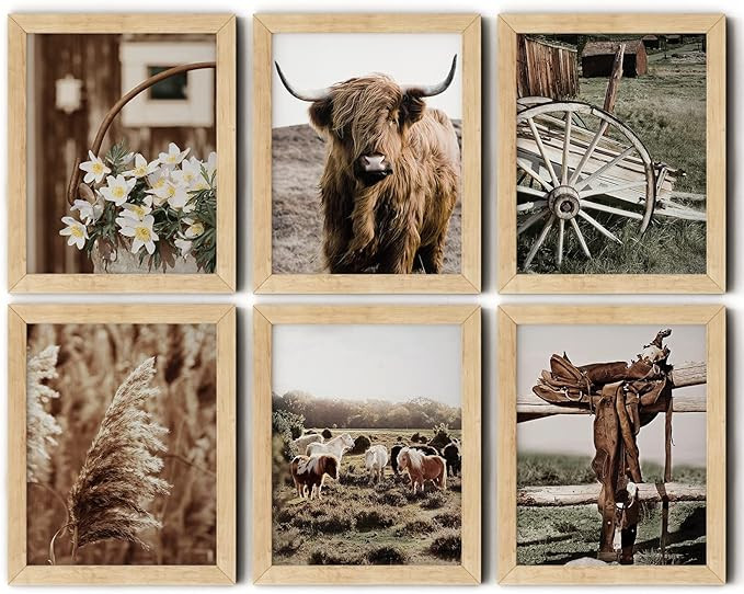 VICBOU Cow Wall Art Cow Horse Barn Pampas Grass Decor Farmhouse Wall Decor Rustic Nature Western ... | Amazon (US)